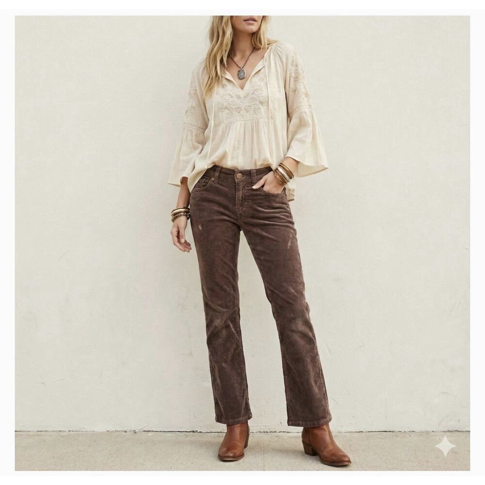Anthropologie The Yaya Mid-Rise Brown Corduroy Crop Flare Jeans by Pilcro Sz 29